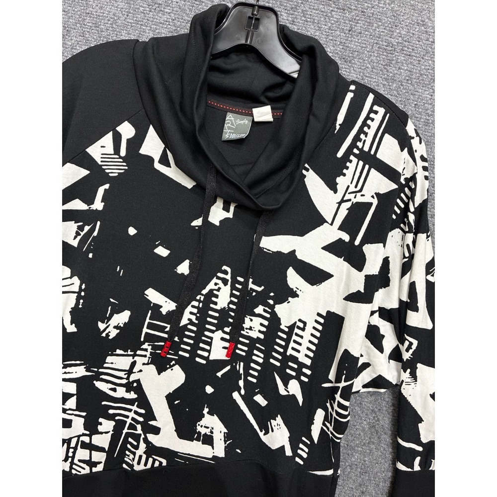 Dolcezza Black White Abstract Cowl Neck Snap Hem Top Small